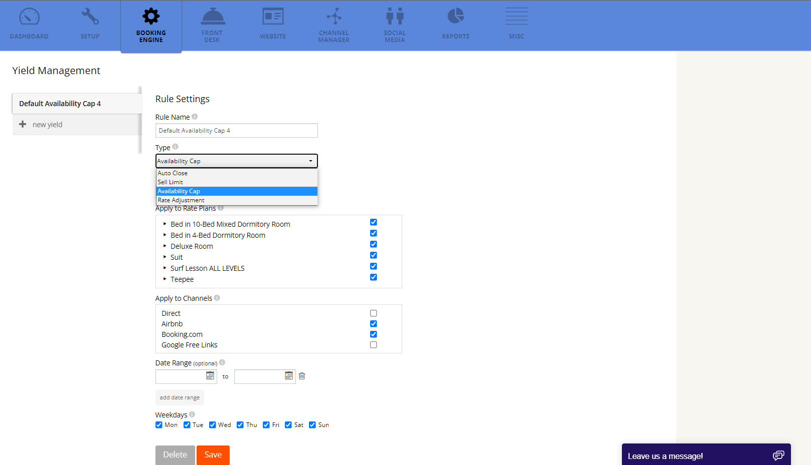 Yield Management on Hotel Link Extranet